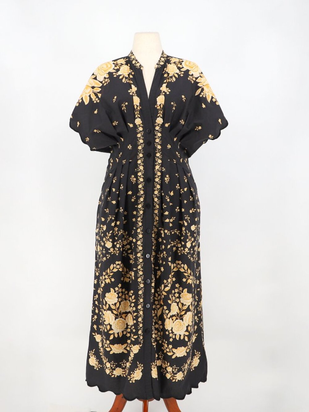 Anthropologie x Farm Rio Black Floral Cotton Button Front Midi Dress Size L - Picture 3 of 11